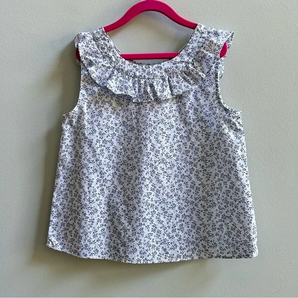 Jacadi Paris Bundle of 2 Blue And Floral Sleeveless Ruffled Tops, Size 8A - Picture 7 of 11